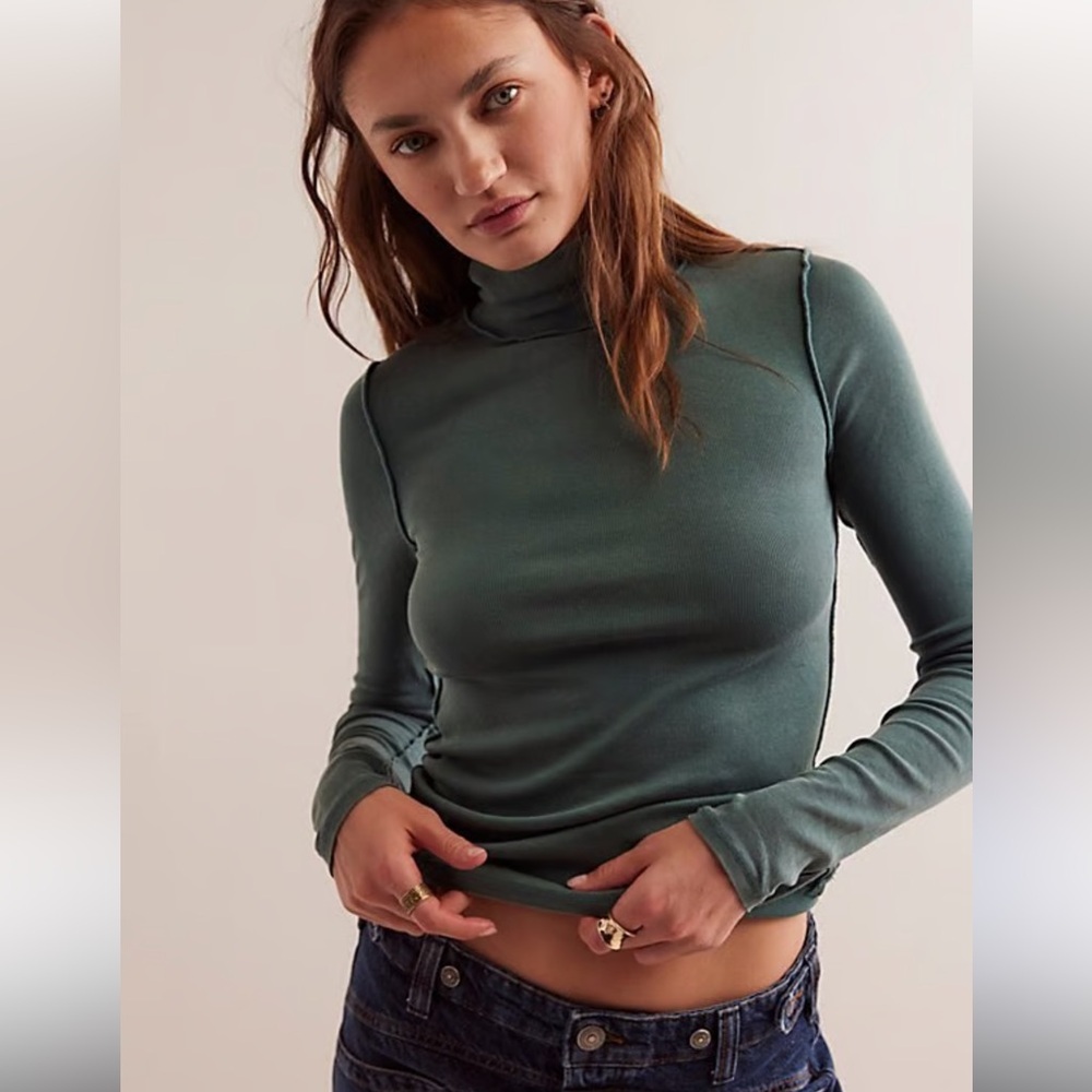 Sold We The Free Free People Blue Green Turtleneck Blouse M